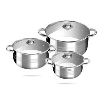 Rm. edény szett üveg fedővel 6db-os, 3l,5,5l,7l Nr.11864