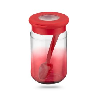 Fűszertartó piros üveg, kanállal 380ml 16979