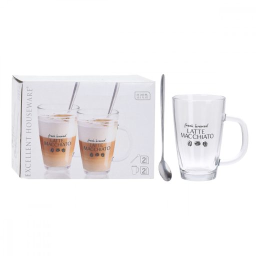 Kávéspohár üveg, fém  kanállal 2 db/cs