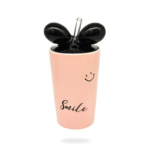 xPohár kerámia + tető + szívószál 350ml LU-13