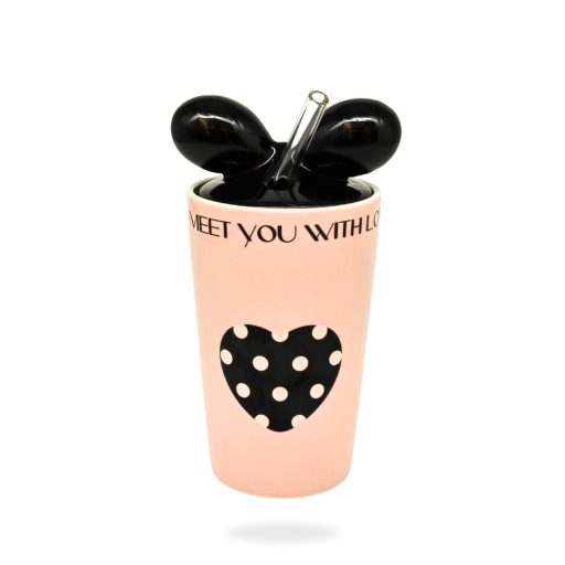 xPohár kerámia + tető + szívószál 350ml LU-13