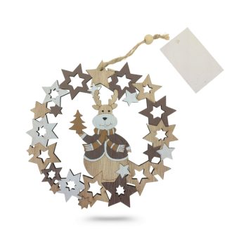   Kar. ajtódísz fából rénszarvasos kör 15,5cm AT24-815023