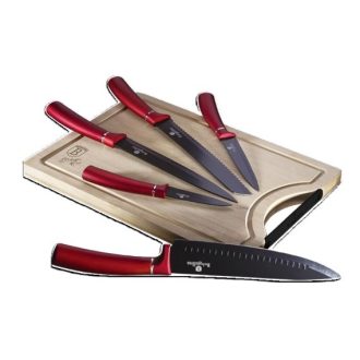   Késkészlet 6 részes Bambusz vágódeszkával Metallic Line Burgundy edition BH-2552AN